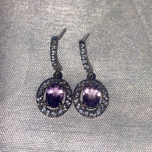 Amethyst Dangle Oval & Crystal Detailed Earrings